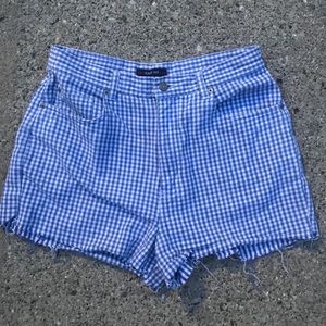 Vintage Super High Waisted Gingham Denim Shorts